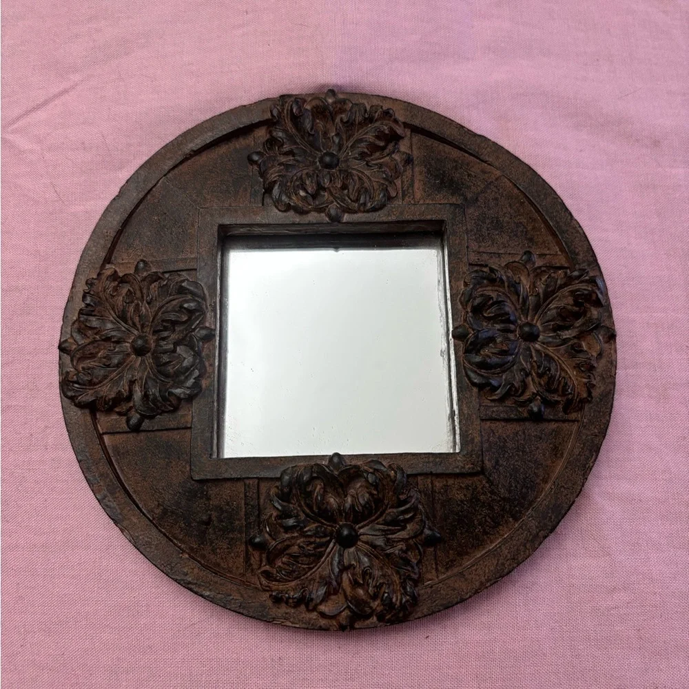 Kohls small brown wall mirror floral detail.